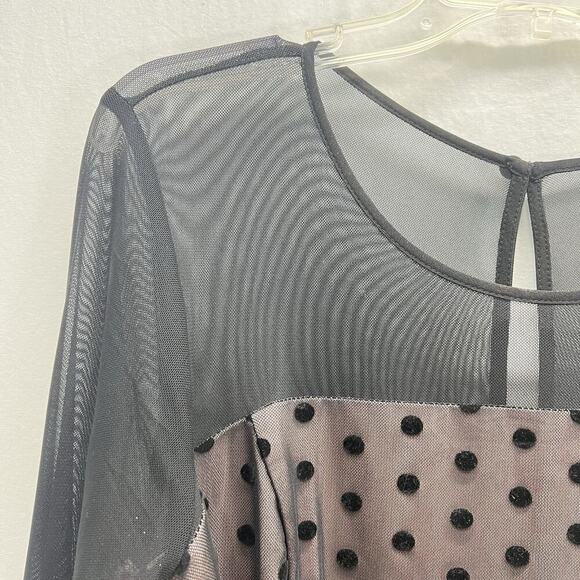 Motherhood Maternity Black Overlay Dress Size Large Polka Dot Party Stretch - Picture 4 of 10